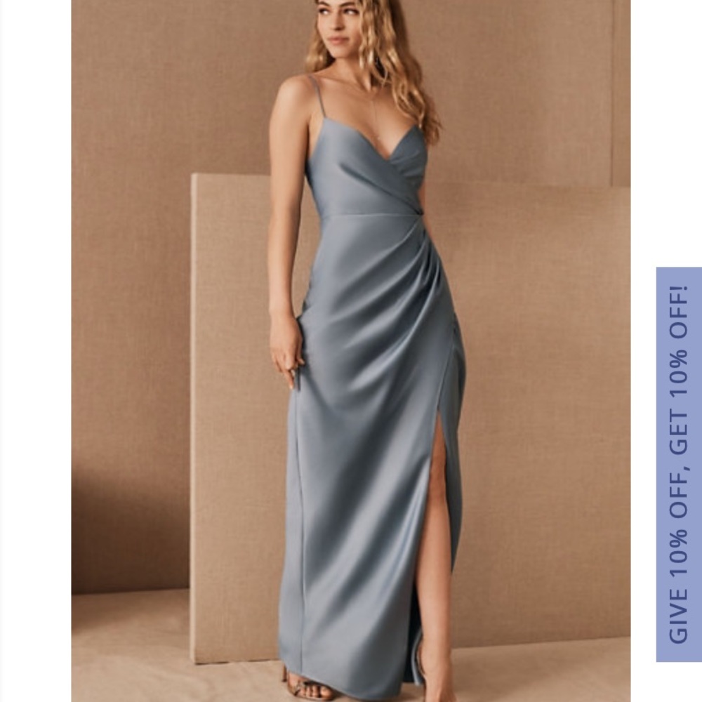 BHLDN Freya Dusty Blue Satin Charmeuse